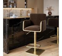 Set of 4 Brown Velvet Adjustable Swivel Bar Stools with Gold Base - Sonny