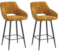 Brown Velvet Bar Stools Steel Legs Counter Height Padded Kitchen Chairs Set of 2