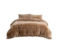 Brown Velvet Fluffy Bedding Sets, Plush Down Comforter, Double Thick Fleece Thermal Quilt Cover with Pillowcase for College Dorm Teen Warm 3 Pieces Duvet Cover Set (Brown, Double 200 x 200cm)