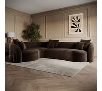 Brown Velvet Left Hand Facing 4 Seater Curved Corner Sofa - Zuri