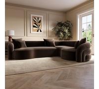 Brown Velvet Right Hand Facing 4 Seater Curved Corner Sofa - Zuri