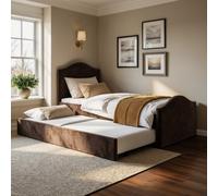 Brown Velvet Single Guest Bed with Trundle - Elsie