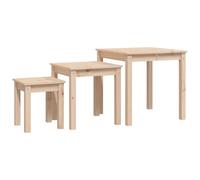 (brown) vidaXL 3x Solid Wood Pine Nesting Tables Stackable Nesting Stand Multi Colours