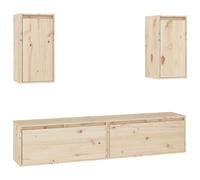 (brown) vidaXL 4x Solid Wood Pine TV Cabinets Wall Mounted Shelf Stand Multi Colours