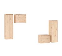 (brown) vidaXL 4x Solid Wood Pine TV Cabinets Wall Mounted Shelf Stand Multi Colours