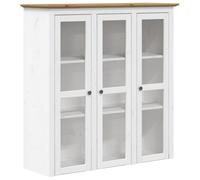 (brown) vidaXL Cabinet Sideboard with Glass Doors Storage Cabinet Solid Wood Pine