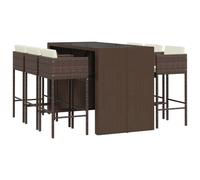 vidaXL 7 Piece Garden Bar Set with Cushions Brown Poly Rattan, Brown