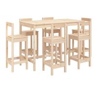 (brown) vidaXL Garden Bar Set Wooden Table and Chairs Pub Set 7 Piece Solid Wood Pine
