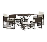 vidaXL 7 Piece Garden Dining Set with Cushions Brown Poly Rattan