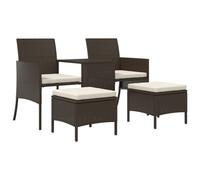(brown) vidaXL Garden Sofa 2-Seater with Table and Stools Patio Sofa Grey Poly Rattan