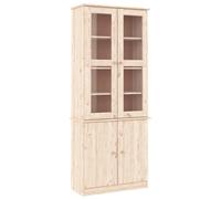 (brown) vidaXL Glass Display Cabinet Bookcase Kitchen Cupboard ALTA Solid Wood Pine