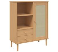 (brown) vidaXL Highboard Sideboard Storage Cupboard SENJA Rattan Look Solid Wood Pine