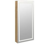 vidaXL Wall Mounted Mirror Jewellery Cabinet with LED Lights - Modern Design, Engineered Wood, Brown - Ample Storage Space for Jewelry Items