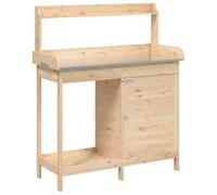 vidaXL Solid Wood Fir Potting Table with Cabinet - Brown Potting Bench with Drawer/Shelf/Hooks, Zinc-Covered Worktop, for Garden/Patio/Terrace, 110.5x45x124.5cm, Assembly Required