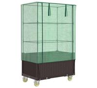 (brown) vidaXL Raised Bed with Cover and Wheels Plant Box Garden Planter Rattan Look