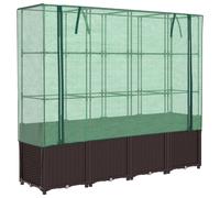 (brown) vidaXL Raised Bed with Greenhouse Cover Plant Box Garden Planter Rattan Look