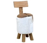 (brown) vidaXL Solid Teak Wood Stool Brown Wooden Stool Real Leather Chair White/Brown