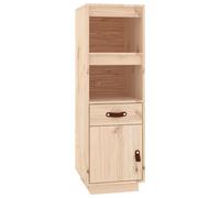vidaXL Single Door Single Drawer 2 Shelf Natural Solid Pine Wood Highboard - Size: 108.5 x 34 x 40cm - Brown - Wilko