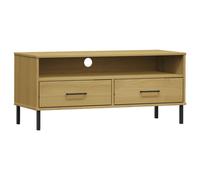 (brown) vidaXL Solid Wood Pine TV Cabinet with Metal Legs OSLO Furniture Multi Colours