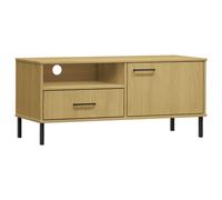 (brown) vidaXL Solid Wood Pine TV Cabinet with Metal Legs OSLO Furniture Multi Colours