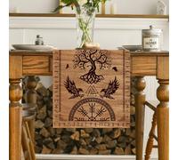 Brown Viking Tree of Life Raven Helmet of Awe Table Runner, Seasonal Kitchen Dining Table Decoration for Home Party Decor 13x72 Inch
