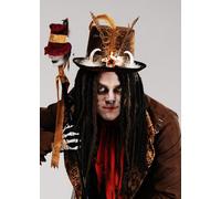 Brown Voodoo Witch Doctor Fancy Dress Scary Cosplay Top Hat with Dreads