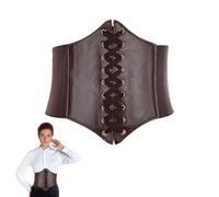 Brown Waist Corset Belt for Women Elastic Wide Leather Lace-up Tied Waspie Belt Halloween Pirate Tie Belts Costume Retro Ladies Underbust Cinch Belt for Dresses Cosplay Halloween Theme Party