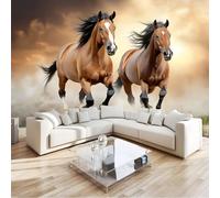 Brown Wall Mural Animal Two Horses Wallpaper Living Room Bedroom Office Corridor Decor Murals Art Print Fleece Photo Mural Wallpaper for Children's Room 200 x 140cm