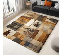 Brown Washable Rugs for Living Room - Eclectic Style Ultra Soft Area Rugs, Short Pile Non-Slip Non-Shedding Patchwork Animals Forest printed Carpet for Bedroom Dining Room 80 x 150 cm