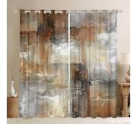 Brown Watercolor Blackout Curtains & Drapes, Grey Abstract Ombre Curtains Gradient Grunge Black Out Curtains, Geometric Graffiti Window Drapes Aesthetic Patchwork Room Decor