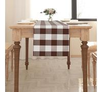 Brown & White 2 Side Buffalo Check Farmhouse Table Runner for Family Dinners or Gatherings Indoor or Outdoor Parties Everyday Use 12" x 60"