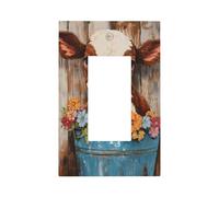 Brown White Cow Old Bucket Vintage Light Switch Wall Plate Faceplate Cover Single Rocker 1 Gang Decorator Outlet Receptacle Covers for Home Kitchen Room Bathroom Decor