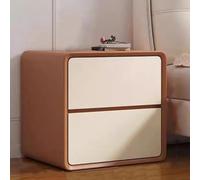 Brown & White Leather Finish Nightstand Large-Capacity Bedside Table with 2 Silent Drawers Modern Wood End Table for Bedroom - No Assembly Required (40x40x47cm)