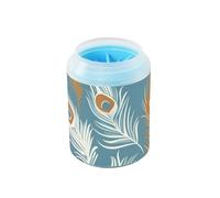 Brown White Peacock Feathers Blue Portable Dog Foot Cleaner Cup with Soft Massage Brush Feet Cleaning Kit for Small Medium Large Breed Dogs, Cats