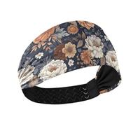 Brown White Peonies no slip fabric headbands for women Stretchy sweaty bands for Workouts make up tennis accesorios para el cabello de mujeres