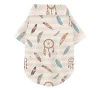 Brown White Striped Boho Dreamcatcher Feather Summer Dog Shirts Collared Polo T-Shirts Button Up Soft, Lightweight, and Breathable Pet Polo Shirt Puppy Sweatshirt Perfect for Everyday Wear,