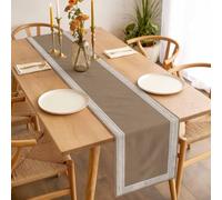 Brown White Table Runner 13x90 inch Simplistic Greek Inspired Abstract Geometric Art Cotton Linen Dining Table Runner Ideal for Dresser Kitchen Coffee Tables - Machine Washable