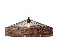 Brown Wicker Pendant Light Rattan Basket Lamp Shade Wabi-sabi Rattan Cage Hollow Metal Chandelier E27 Boho Flush Mount Ceiling Lamp Compatible with Living Room Bedroom Bar Decoration vi,