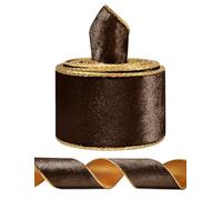 Brown Wide Velvet Ribbon Wired for Christmas Tree, Garland, Wreath, 2.5 Inch 5 Yards