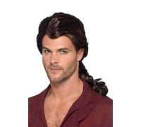 Brown Wig Pirate Benjamin Martin Marauder Ponytail Mens Fancy Dress Wig Long