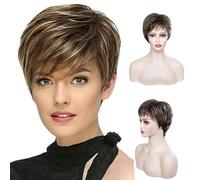 Brown Wigs with Bangs for Women Short Wig Natural Hairstyle Dark Roots Ombre Hair Wigs-A