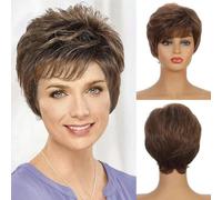 Brown Wigs with Bangs for Women Short Wig Natural Hairstyle Dark Roots Ombre Hair Wigs-b