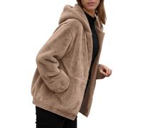 Brown Winter Jackets for Women UK, Iightweigght Jacket with Hooded,Winter Solid Color Warm Comfort Ladies Zip Up Teddy Hoodie, Cozy Womens Pink Green Purple Plus Size Black Coats 3XL 4XL 5XL 6XL