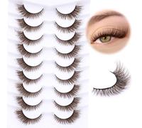Brown Wispy Cat Eye Eyelashes - Natural Look False Lashes, Fluffy Short Dark Brown Mink Lashes, 9 Pairs by Zegaine