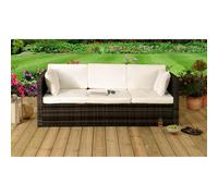 (Brown, Without Cover) Rattan Sun Lounger Storage Sofa Sunbed Garden Patio Furniture - 3 Seater