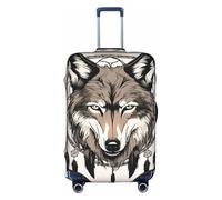 Brown Wolves And Dream Catchers Print Travel Elastic Suitcase Luggage Baggage Cover Protector, Washable And Anti-Scratch, White, L