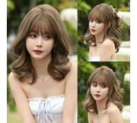 Brown Women Wig for Women Daily Party Short Wavy Wigs Synthetic Wigs with Fluffy Bangs Heat Resistant Lolita Cosplay-D-143-1