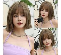 Brown Women Wig for Women Daily Party Short Wavy Wigs Synthetic Wigs with Fluffy Bangs Heat Resistant Lolita Cosplay-D-141-1
