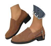 Brown Women's Faux Suede Slip on Loafer Shoe Low Heels with Zipper Detail Twin Strech Round Toe Low Top Ankle Boots Footwear Gift UK 4