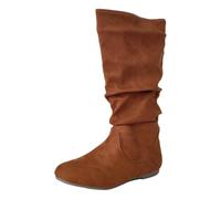 Brown Womens Knee High Boots UK,Women's Soft Suede Low Heel Comfortable Outdoor Footwear Side Zipper Non-Slip Booties Around Toe Flat Knee High Mid Calf Ankle Winter Dressy Warm Boot